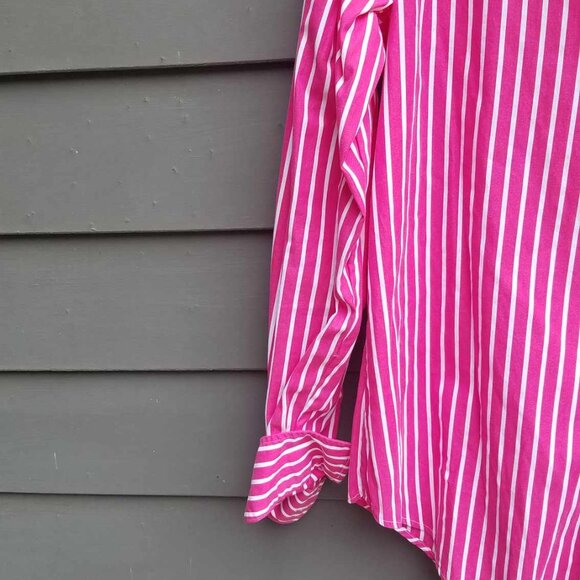 Vintage Ralph Lauren Sport Red White Stripe Polo Pony Button Down size14 - Picture 8 of 11